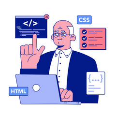 Wall Mural - senior developer. oldman programming and coding. developing