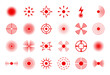 © Foxy Fox - Pain circle. Red body hurt points, headache, muscle and joint pain spot symbols. Ache target icon for painkiller ads. Isolated vector set