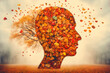 Alzheimer awareness day, dementia diagnosis, Parkinson´s disease, memory loss disorder, brain with autumn foliage, generative AI 