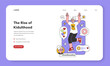 © inspiring.team - Kidult web banner or landing page. Old woman keeping her childhood