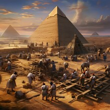 Ancient Egyptian Workers Building The Pyramids.