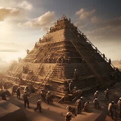 Ancient Egyptian workers building the pyramids.