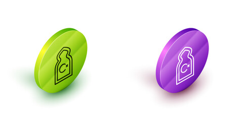 Sticker - Isometric line Muslim Mosque icon isolated on white background. Green and purple circle buttons. Vector