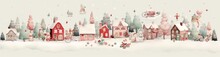 Horizontal Christmas Illustration With Beatiful Houses And Pines. Generative AI
