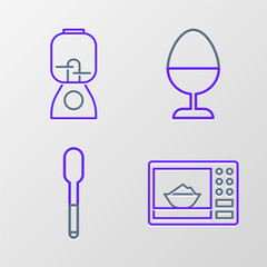 Canvas Print - Set line Microwave oven, Spoon, Chicken egg stand and Blender icon. Vector