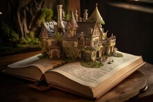 A Miniature Paper Castle On An Open Book. The Image Captures The Magic And Wonder Of Reading.