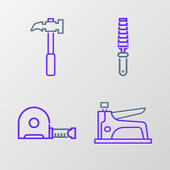 Canvas Print - Set line Construction stapler, Roulette construction, Chisel tool for wood and Claw hammer icon. Vector