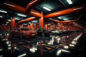 Canvas Print - Many car in Luxury garage. Car lot or parking lot. Generative AI