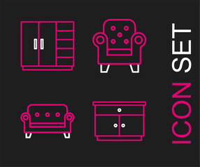 Sticker - Set line Furniture nightstand, Sofa, Armchair and Wardrobe icon. Vector