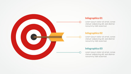 goals or business target infographic concept for slide presentation with big circle and vertical description 3 point list with flat style