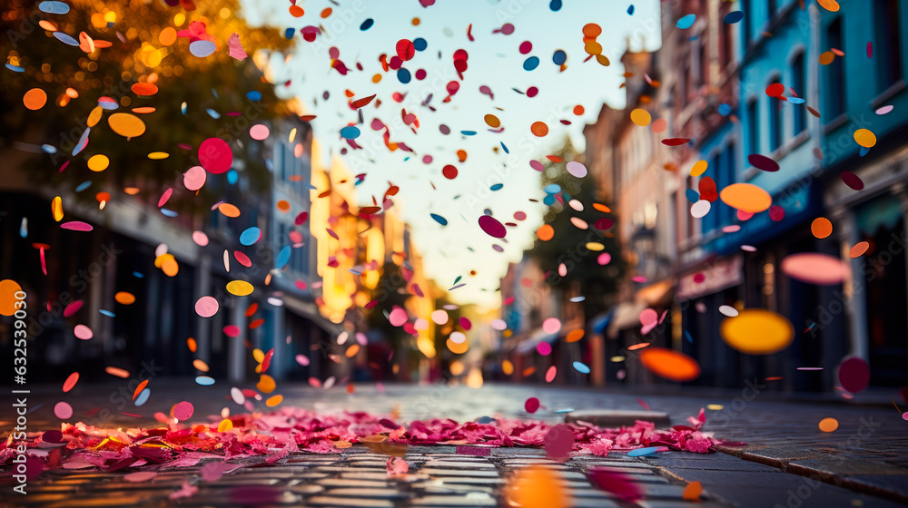 Urban Festive: Colorful Confetti on the Street Stock Photo | Adobe Stock