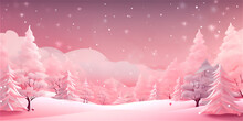 Pastel Pink Watercolor Illustration Of Winter Wonderland Forest, Ai Generated