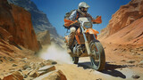 Adventure motorcycle rider on dirt road