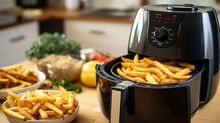 Air Fryer Machine Cooking Potato Fried In Kitchen