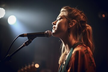 Wall Mural - shot of a female singer performing on stage