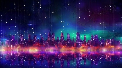 Aufkleber - Generative AI : Network and Connection technology night city background at business center bangkok thailand Wireless skyline connection with energy light infographic 5G connection concept