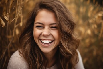 Wall Mural - a beautiful young woman smiling playfully