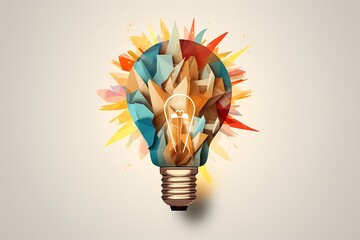 Generative AI : Lamp icon cutout paper art Creative new idea concept