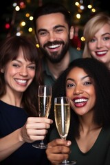 Poster - portrait of a diverse group of friends celebrating with champagne