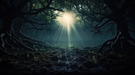 Enchanted forest filled with mystical and mesmerizing darkness