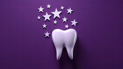 Dentist Halloween theme White tooth adorned in Halloween style on purple background