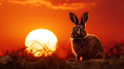 a furry bunny rabbit s silhouette at sunrise