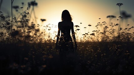 Poster - Black silhouette ascends over meadows
