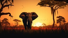 Wild Elephant Silhouette