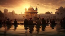 Sikh Pilgrims Near The Holy Pool At Golden Temple In Amritsar Punjab India