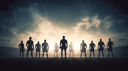 Football fans silhouettes on a rugby field