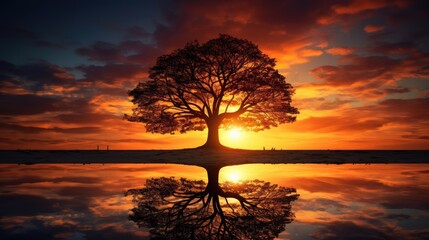 Aufkleber - Sunset or sunrise photo capturing the beauty of a tree against a colorful sky during Christmas festivals