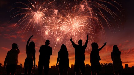 Poster - People capturing heart shaped fireworks during a July 4th celebration in Boston MA