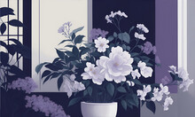 Purple And White Flower Vector Illustration, Posterize Block Style