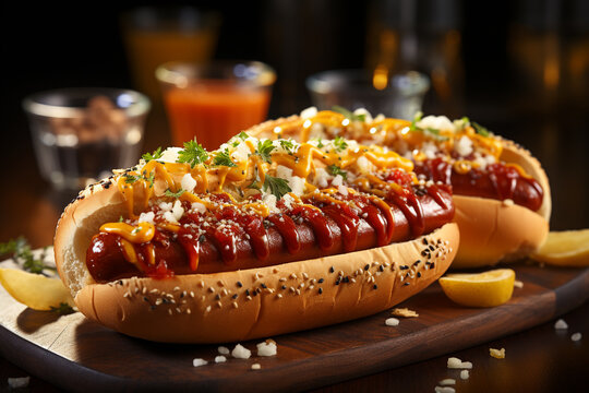 Wall Mural -  - Close up of delicious American hotdogs