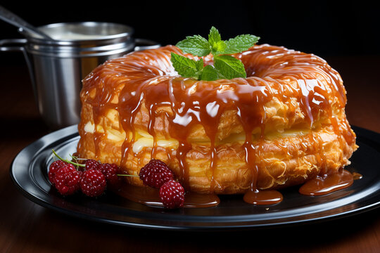 Wall Mural -  - Close up of caramelized Cronut on a plate