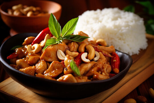 Wall Mural -  - Kai Med Ma Muang chicken with cashew nuts and rice Thailand food