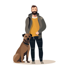 Wall Mural - man with dog vector flat minimalistic isolated illustration