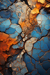 Poster - A striking aerial image of a vast desert landscape, with intricate cracks forming mesmerizing patterns on the parched ground. Generative AI technology.
