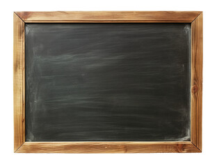 Blank blackboard in wooden frame isolated on transparent or white background, png