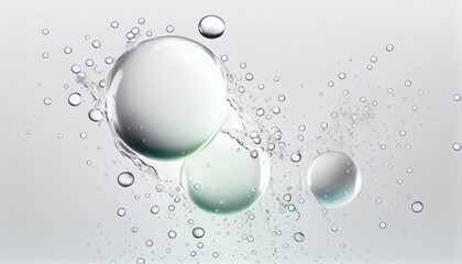 water bubbles floats or cosmetic liquid serum drops on white background. skin care concept, Ai generated image