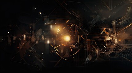 Digital and technological background. Dark and golden colors