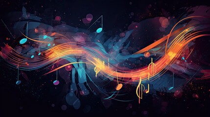 Music Background with splashes of color and abstract musical patterns