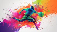 Football Colorful Background With The Silhouette Of A Man And A Ball