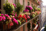 Fototapeta Kwiaty - Nature's Haven: A Balcony Filled with Flowers
