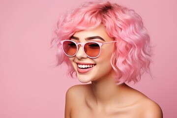 Teenage girl with pink hair in Barbie Pink style