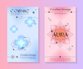 Wall Mural - vector insta story gradient templates with line shapes,heart,blurred sparkles,copy space for text in