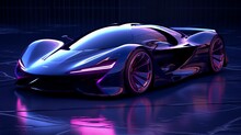 Sleek Hypercar From The Distant Future. Purple Or Violet Colors