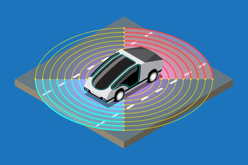 Wall Mural - Autonomous smart car automatic wireless sensor driving on road around the car.