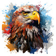 A modern urban Eagle t-shirt design featuring an eagle depicted in a street art style, with graffiti-like patterns and bold colors, Generative Ai