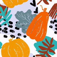 Texture pumpkin pattern in scandinavian style. Vector seamless pattern